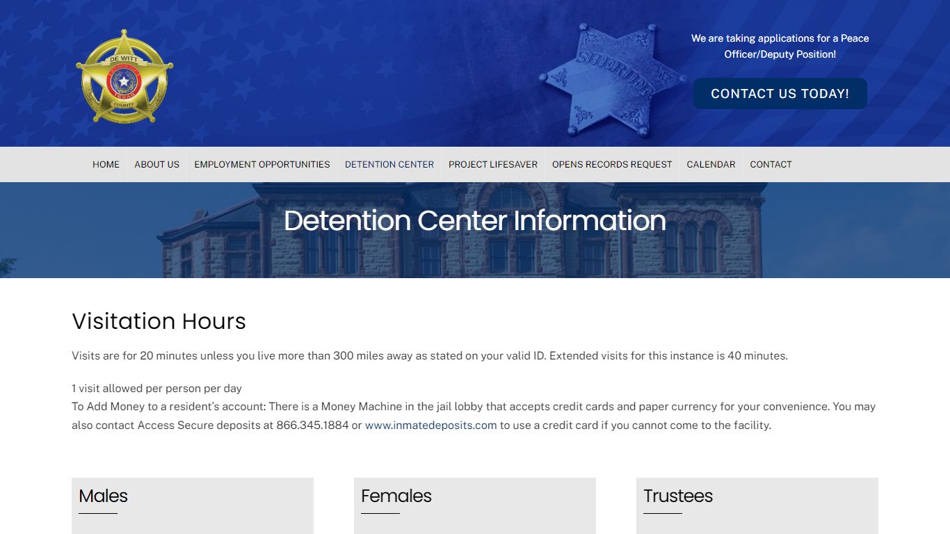 Detention Center Information - DeWitt County Sheriff's Office